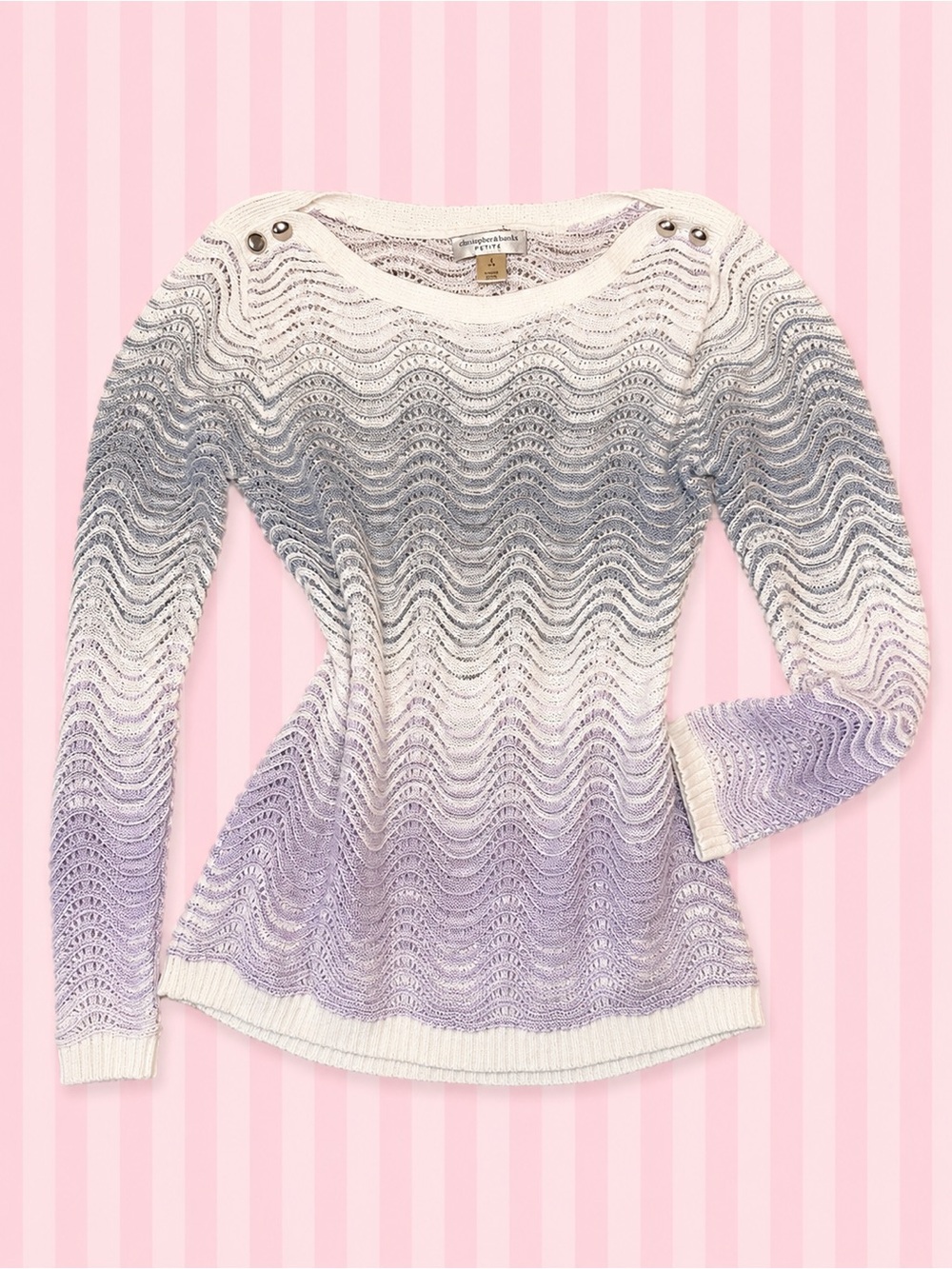 Christopher & Banks Petite Y2K Ombré Open Knit Sweater 🤍🩶🪻